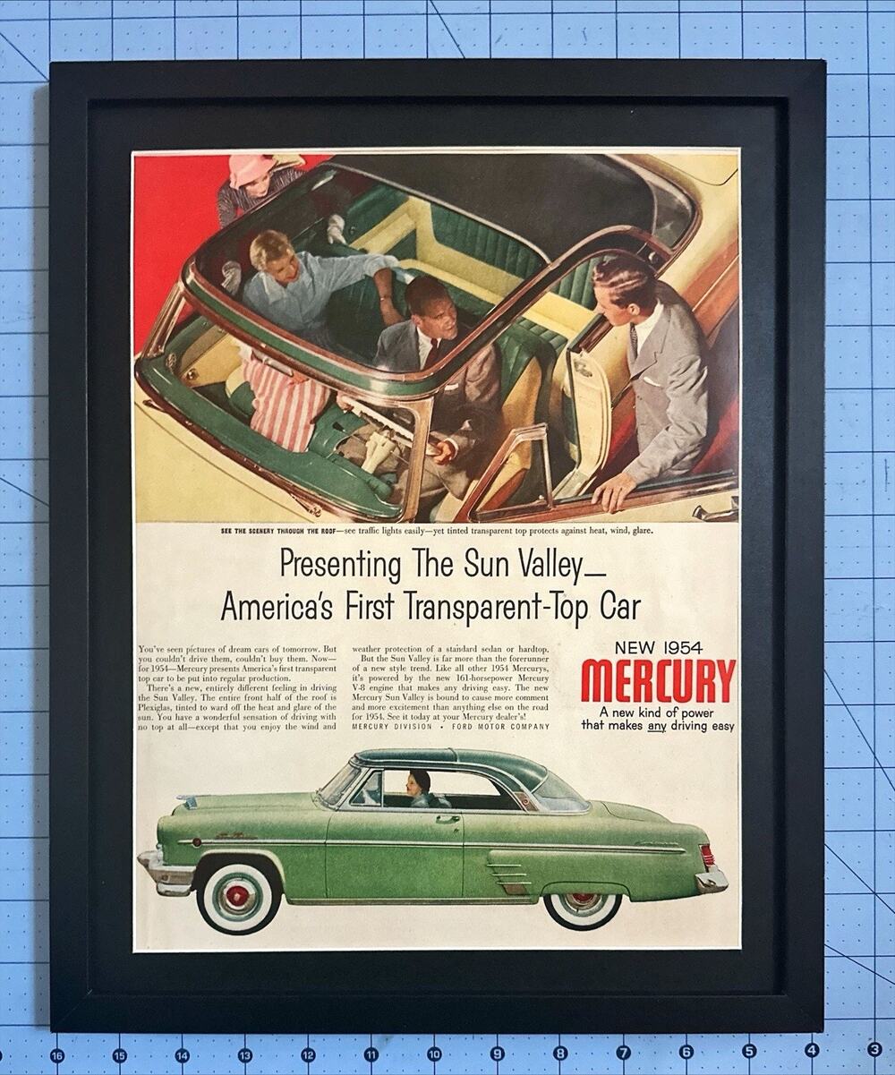 FRAMED Magazine Ad 1954 Mercury Sun Valley Americas First Transparent Top Car